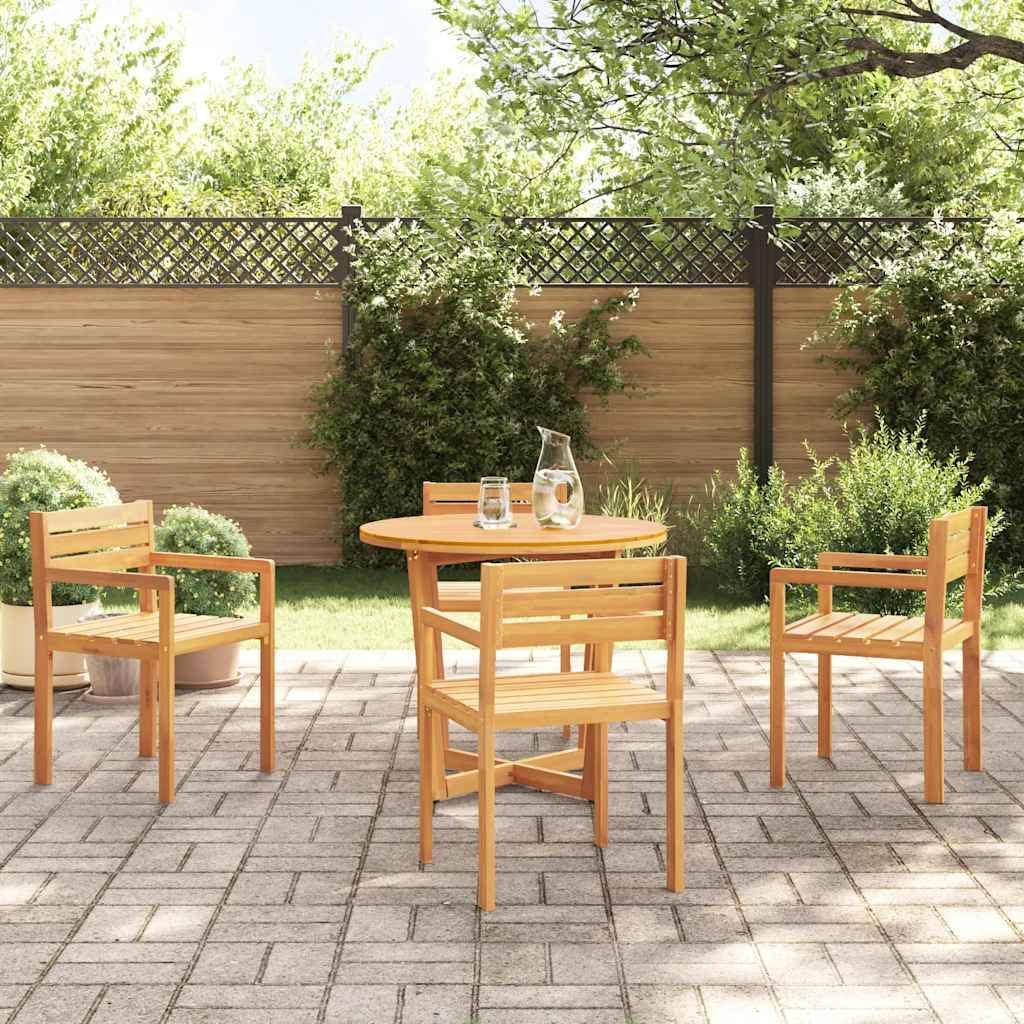 5-teiliges Garten-ESS-Set aus Massivholz Akazie, Ø90cm Runder Tisch mit 4 Stühlen, Geöltes Holz für Terrasse Balkon, Witterungsbeständiges Outdoor-Möbelset