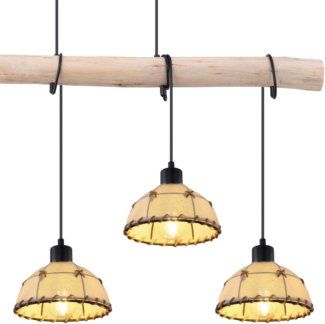Pendelleuchte - schwarz matt-beige - Metall-Holz