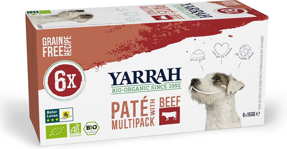 Yarrah biologisch hondenvoer paté rund multipack 150 g 6 stuks