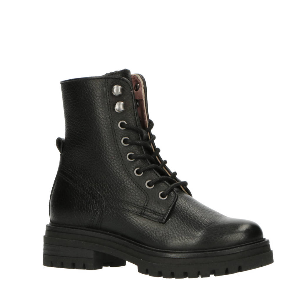 PS Poelman Mink-83leren veterboots zwart