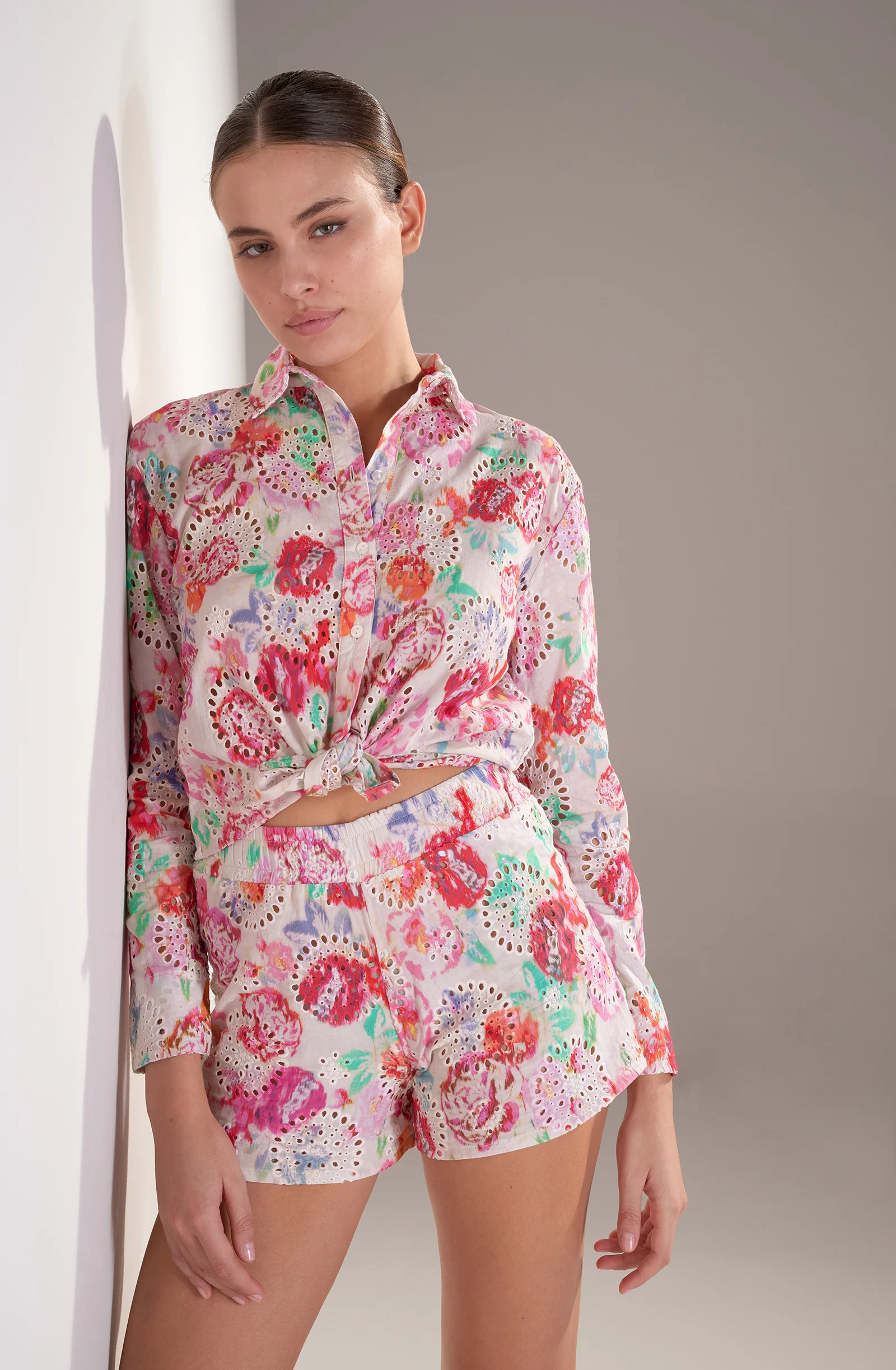 cyntia Chemise boutonnée en broderie Anglaise imprimée Garden