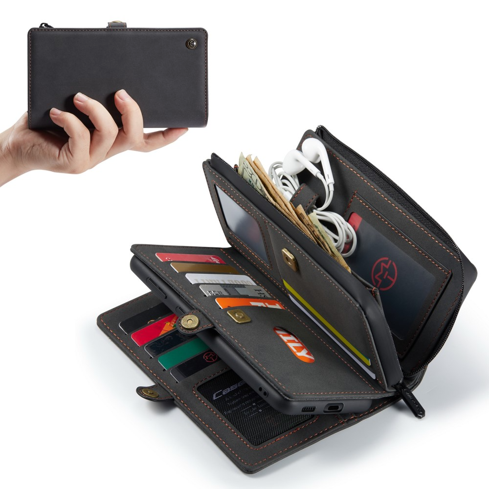 Samsung Galaxy S21 FE 5G 3in1 Leder Tasche   Magnet Hardcase Karten Etui - Schwarz