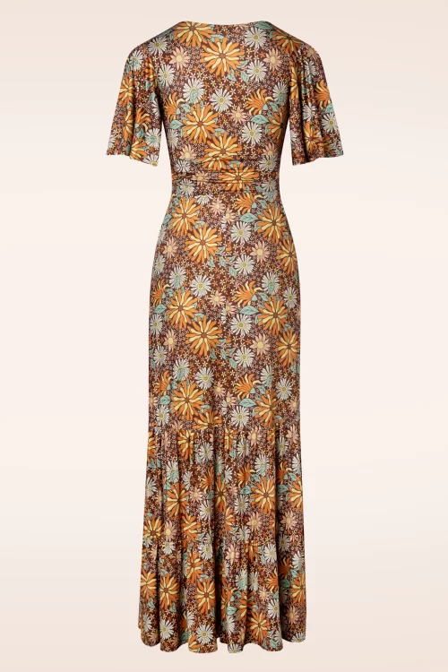 Vintage Chic for Topvintage Farrah Floral maxi jurk in bruin