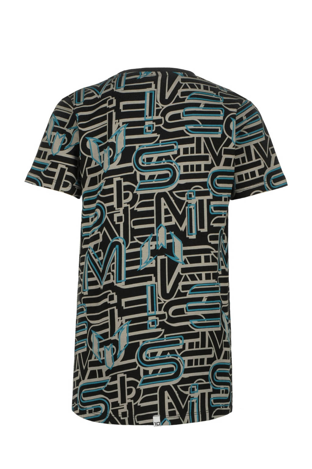 Vingino T-shirt Huenu met all over print zwart/blauw/beige