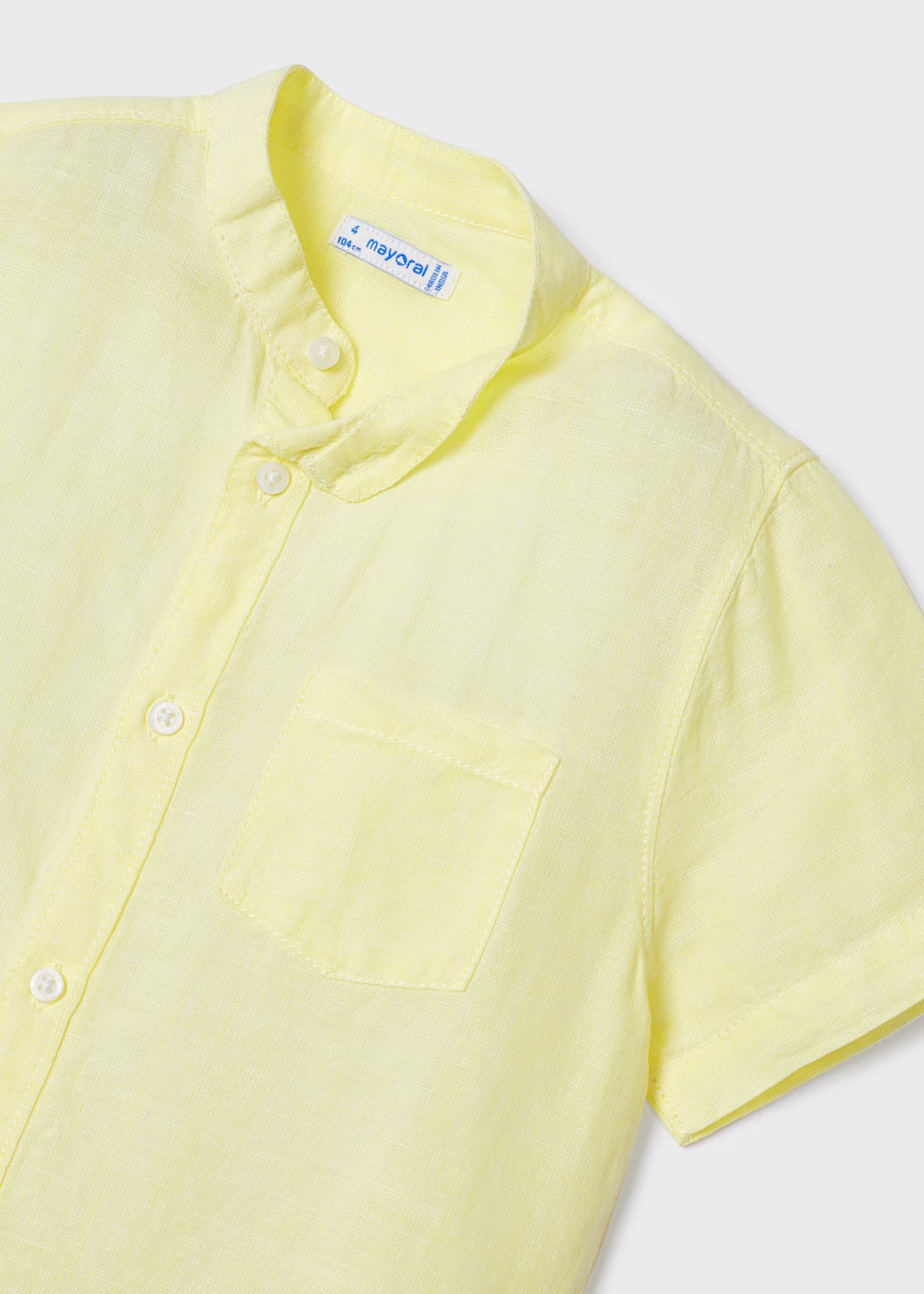 Camisa de linho de manga curta com gola mandarim para meninos