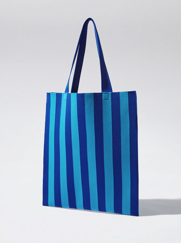 Sacola de compras com estampa listrada - Azul