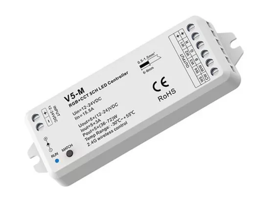 Contrôleur Variateur LED de dernière génération 12/24V DC pour Ruban LED RGBWW, compatible avec Télécommande RF RGBWW