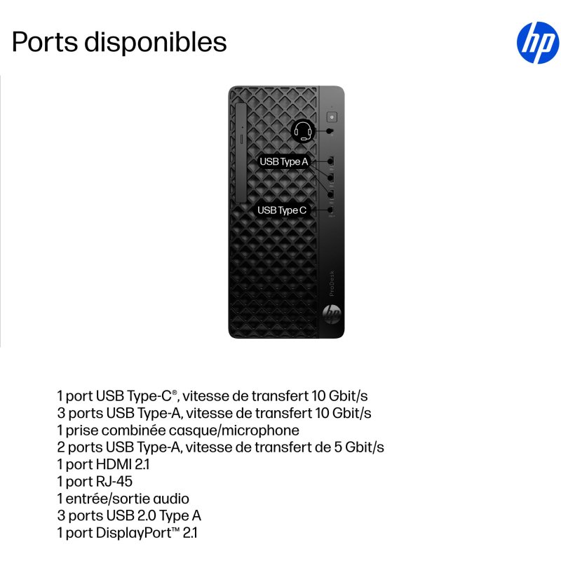 HP ProDesk 4 Tower G1i Desktop AI PC Intel Core Ultra 5 225 8 Go DDR5-SDRAM 256 Go SSD Windows 11 Pro Noir