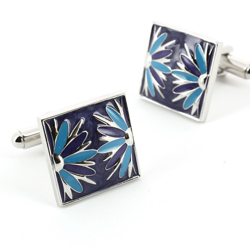 Boutons de manchette, fleurs, bleu turquoise