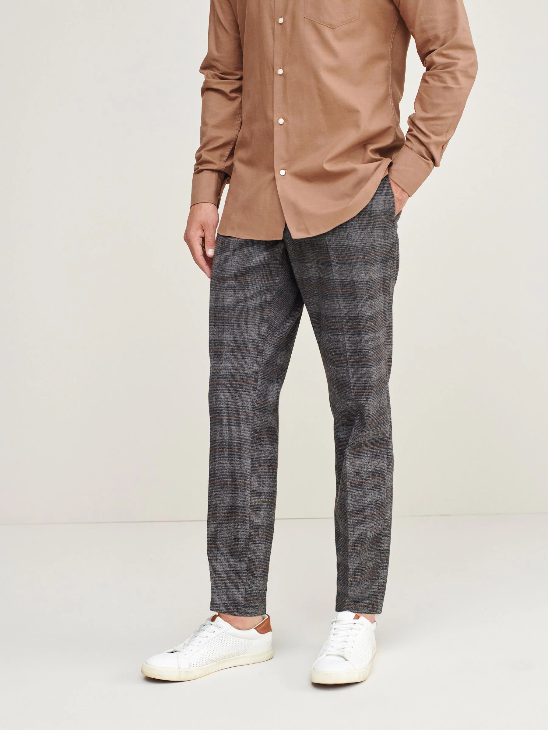 Marineblauw-bruin geruit - Traditionele ingekorte geruite broek
