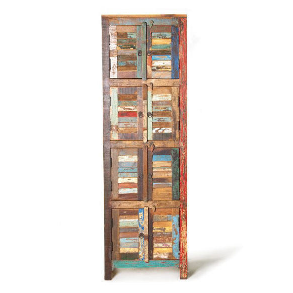 Schrank 'Jarrow' mit 8 Türen aus recyceltem Holz, T 38 cm, B 60 cm, H 190 cm von fischer's lagerhaus