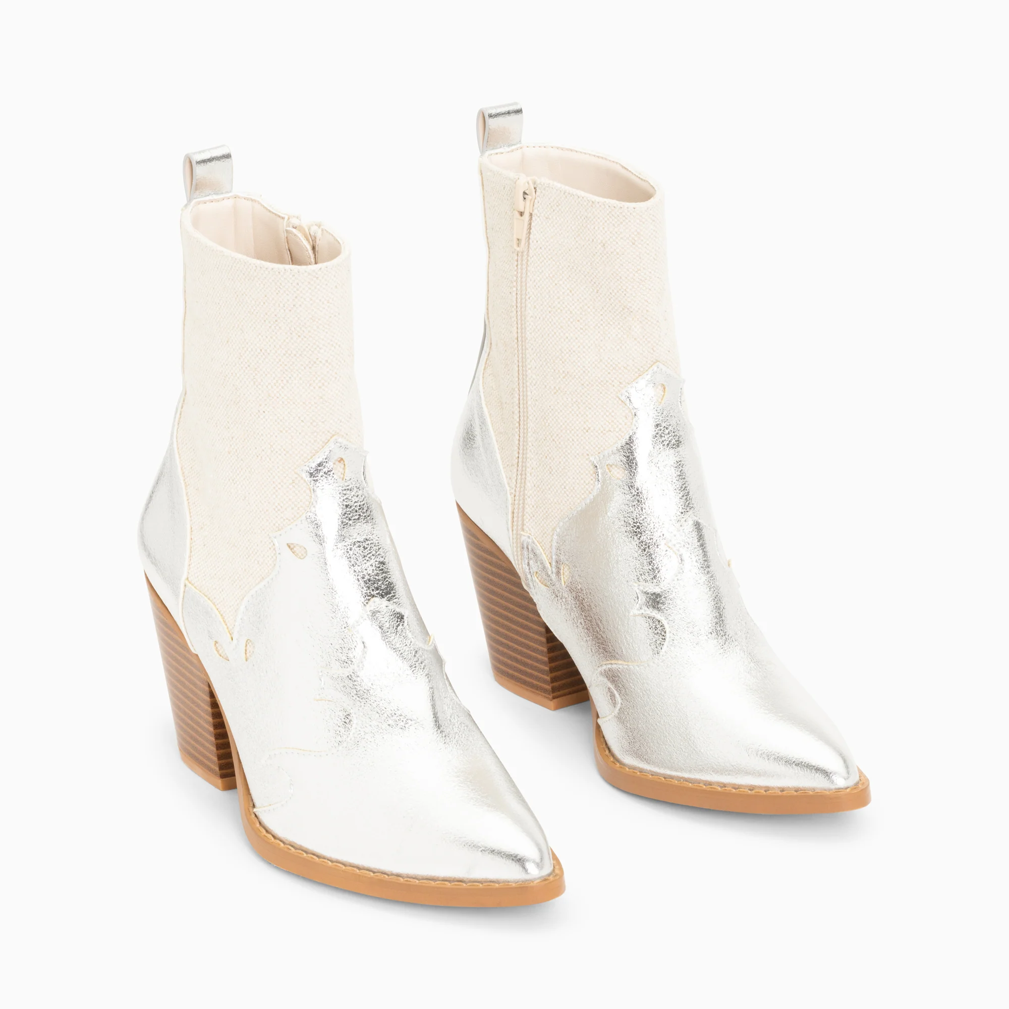 Bottines-Bottines santiags Kelsey bi-matière beige et argent