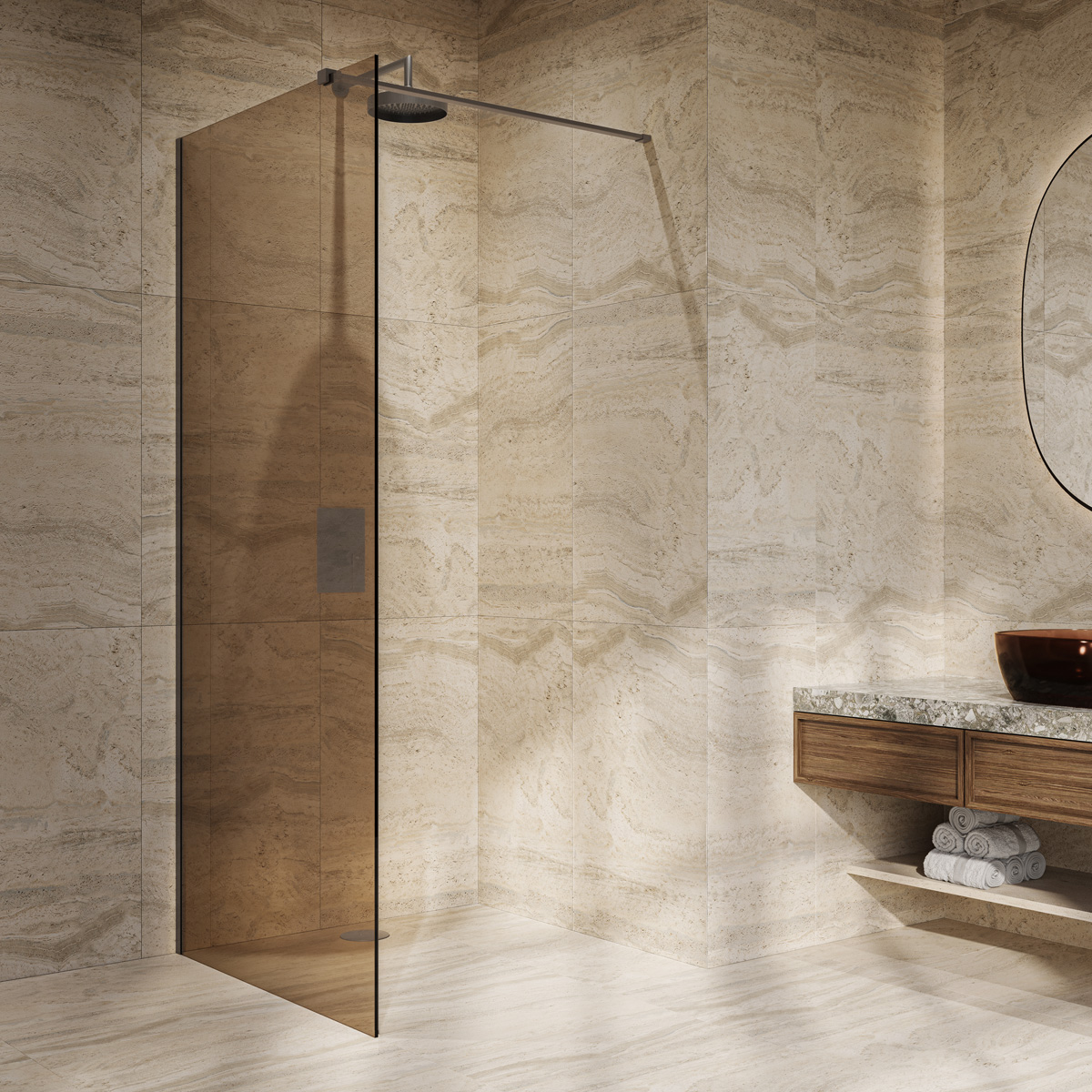Saniclear Bronze douchewand 120x200cm brons glas