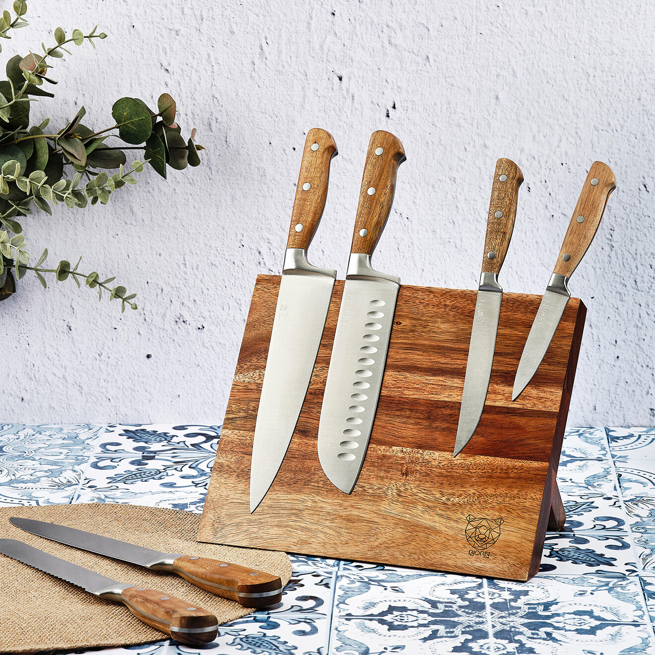 Bjorn Bloc avec couteaux de cuisine Jakob Vantaa bois mat  - 7 pièces