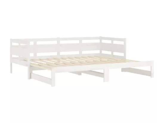 Lit coulissant Blanc Bois de pin solide 2x(90x190) cm