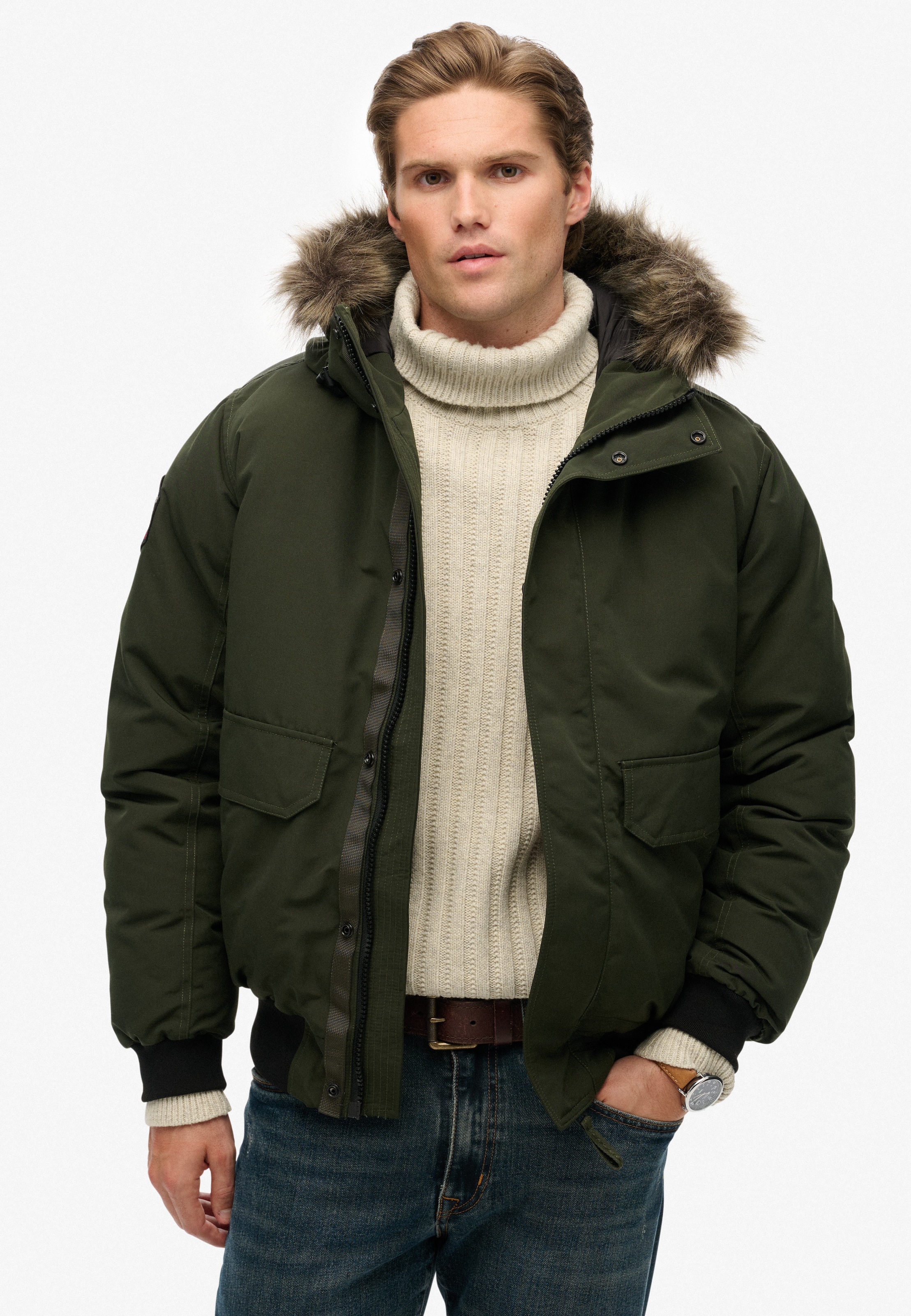 Superdry Steppjacke »EVEREST FAUX FUR BOMBER JACKET« mit Kapuze