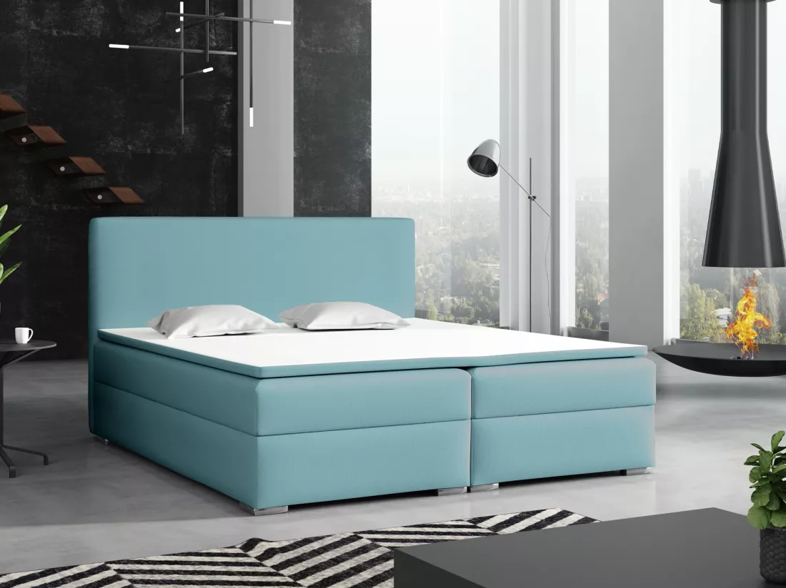 LIT BOXSPRING avec surmatelas Soler 160x200 cm, Soft 08 (Bleu pastel)