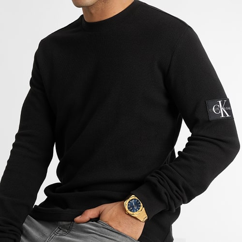Sweat Crewneck Monogram Badge Waffle 5064 Noir