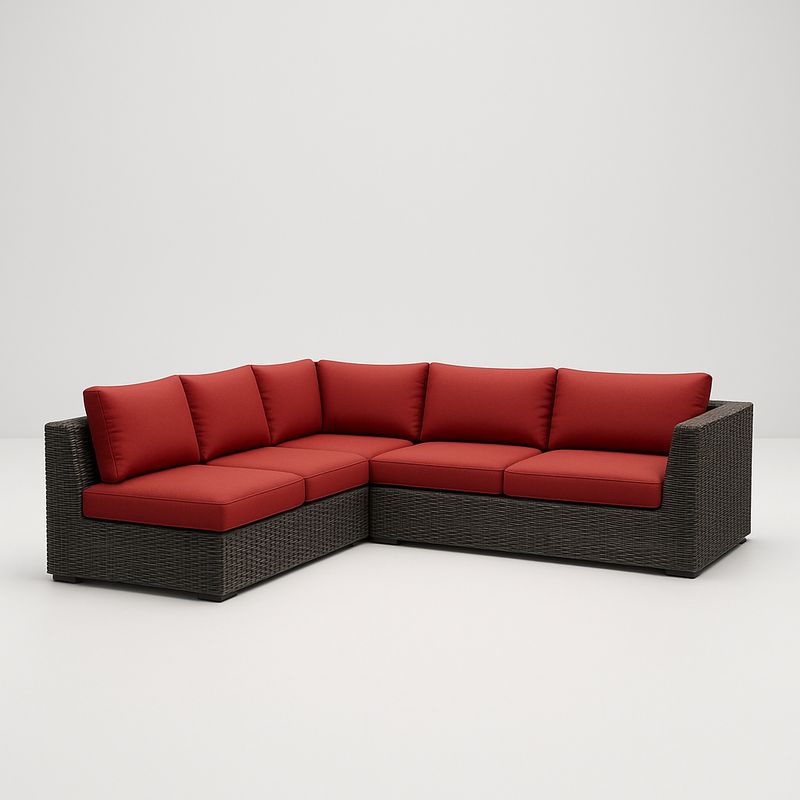 Ecksofa Gartenset mit Polyrattan und Aluminiumrahmen, Rot/Dunkelgrau, 2-teilig
