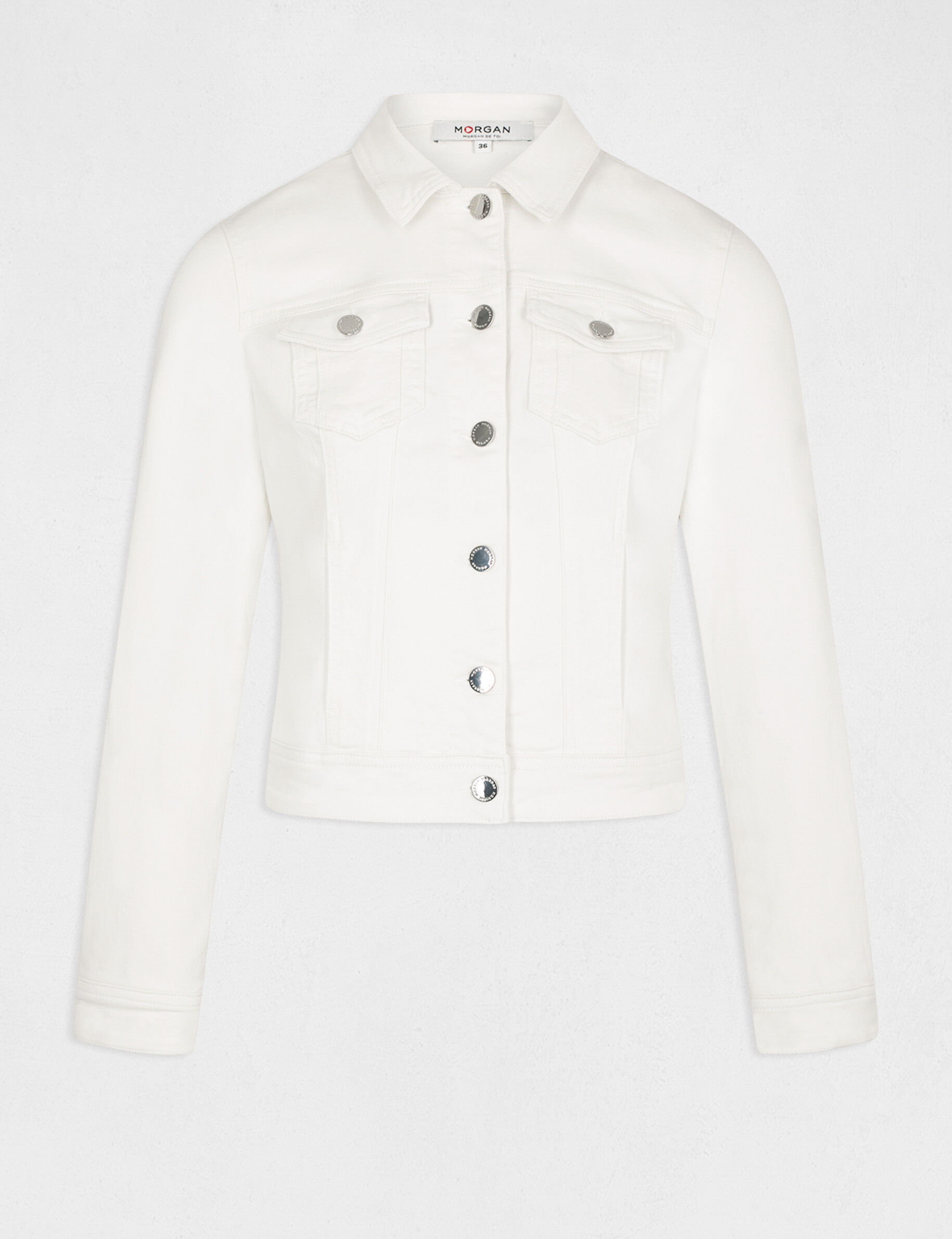 Veste droite boutonnée en jean ecru femme - ecru