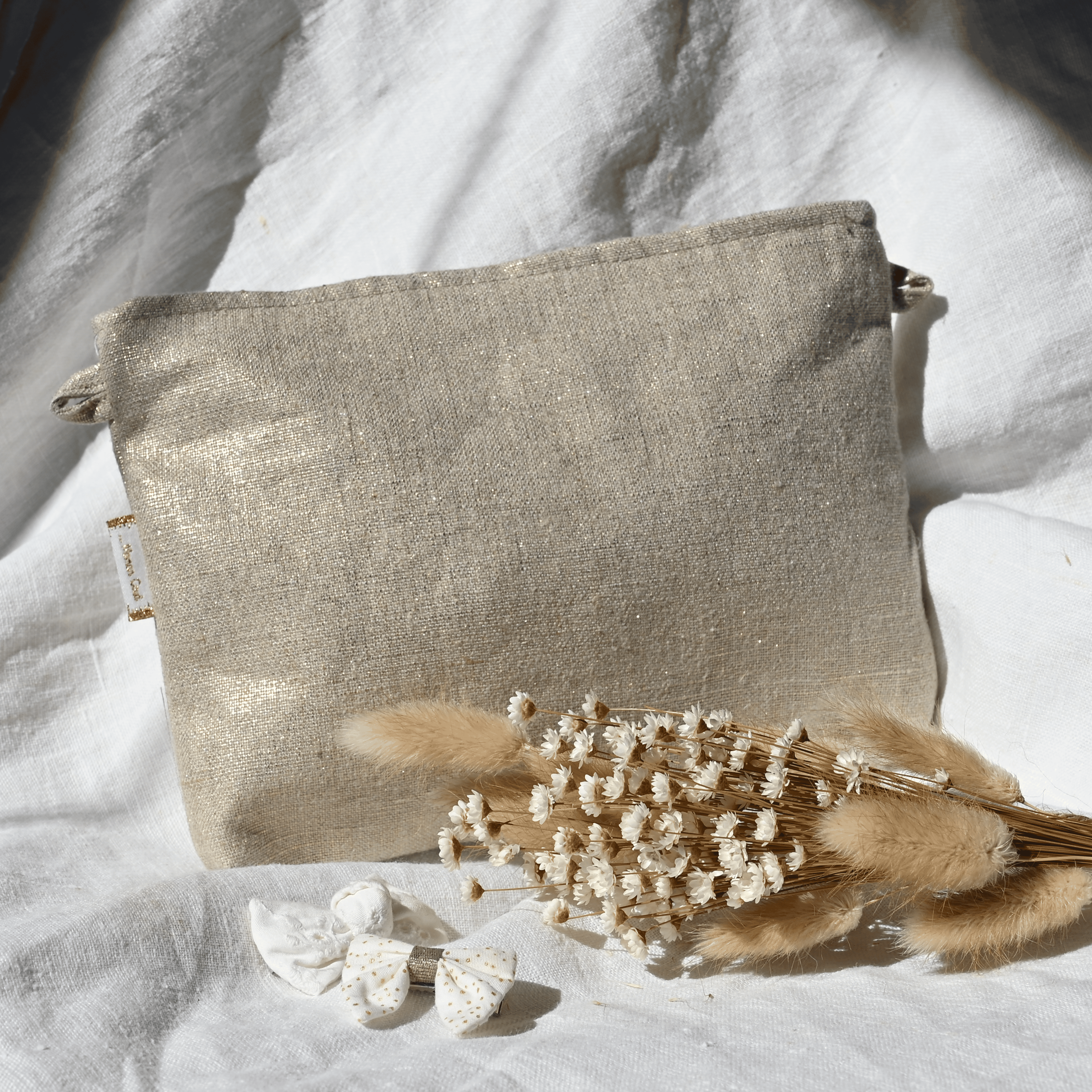 Pochette Tissu Lin Doré