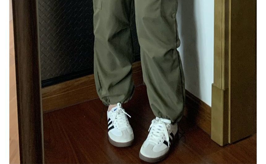 Soswift - Hoge taille, effen, baggy cargobroek met trekkoord