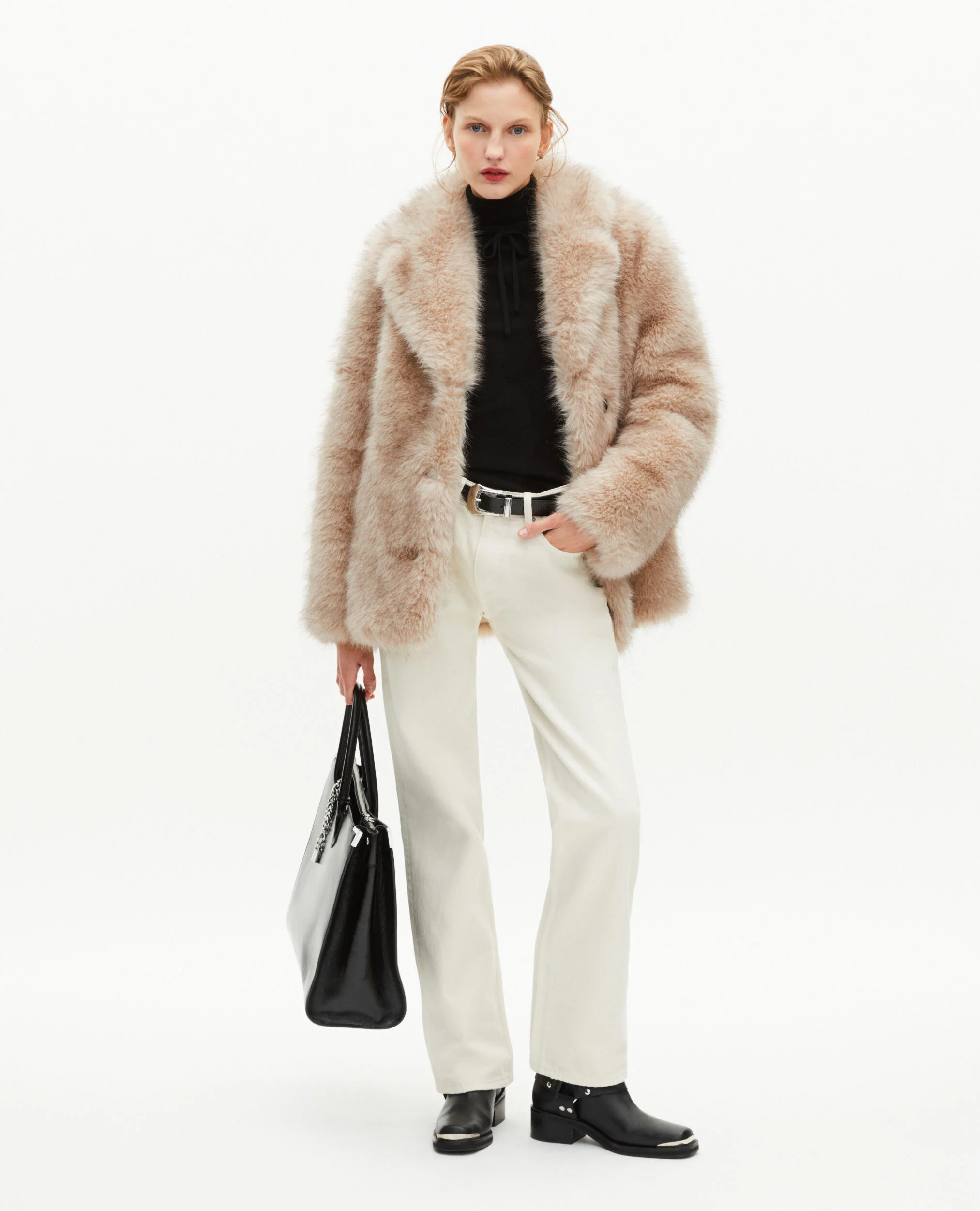 Manteau effet fourrure beige