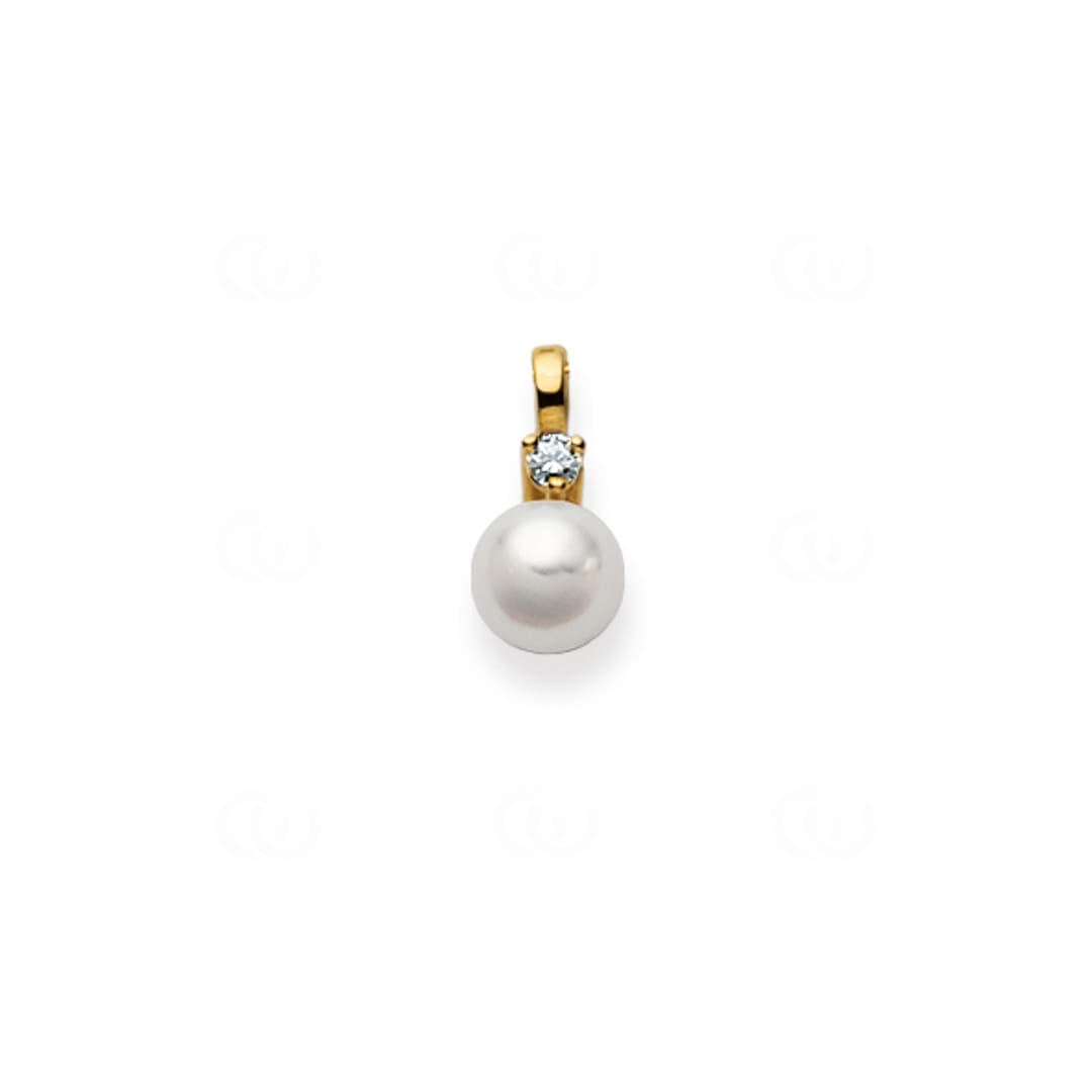 Anhänger 750/18 K Gelbgold mit Akoya-Kulturperle & Diamant 0.06ct W/Si