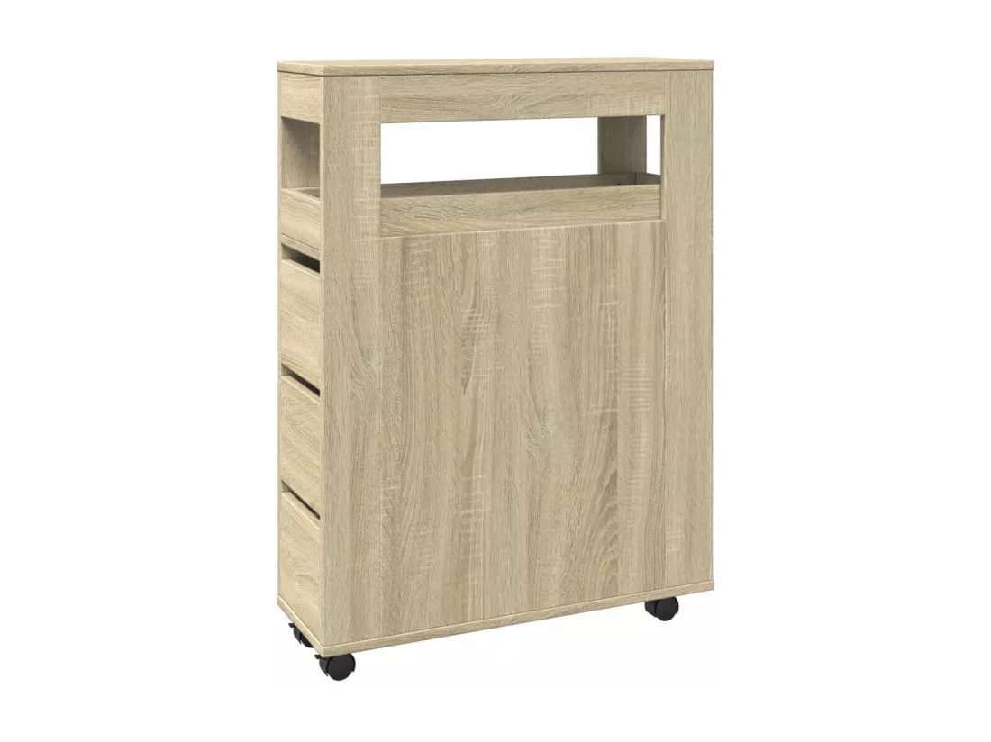 Meuble étroit de salle de bain à roulettes chêne sonoma
