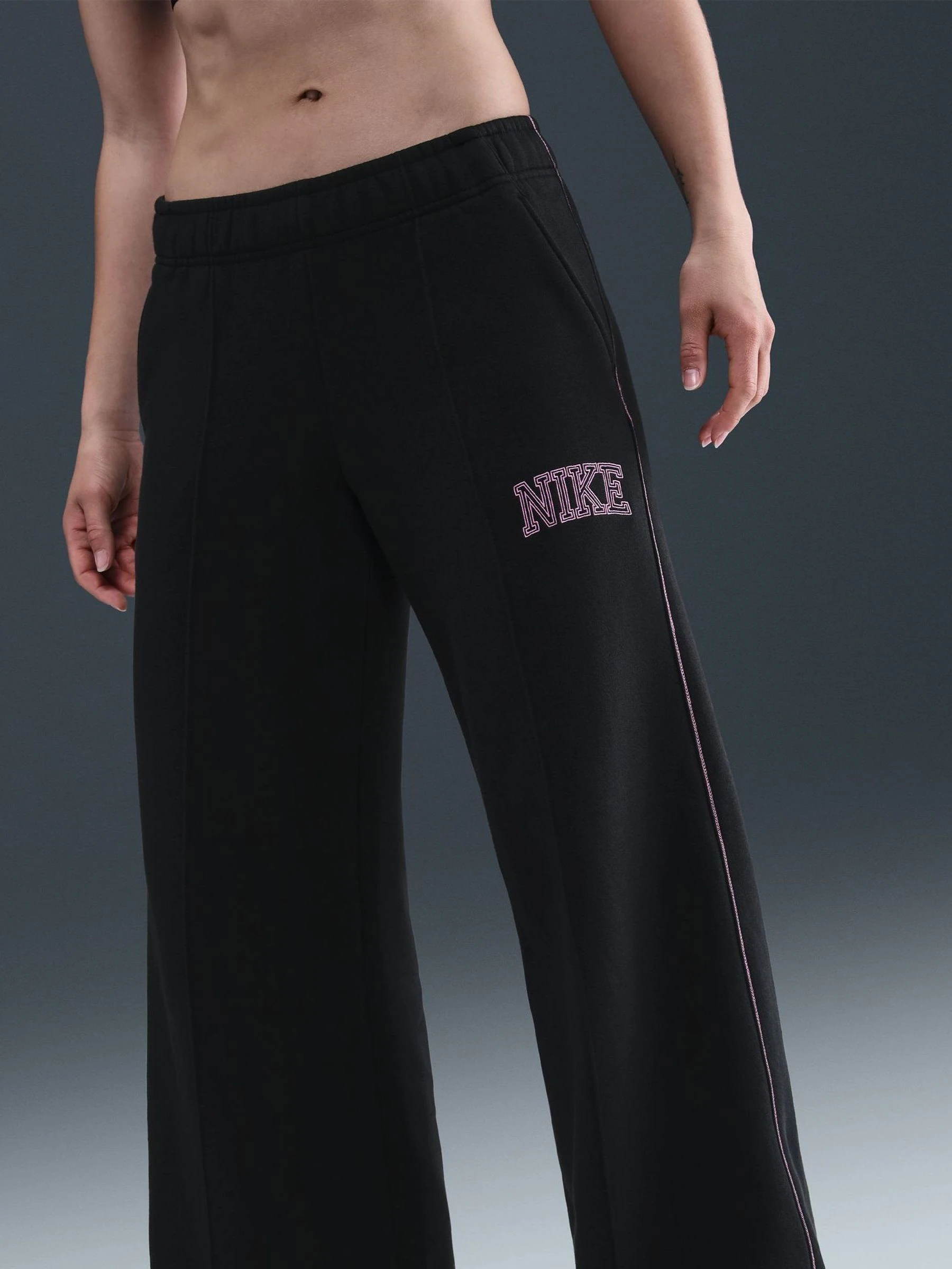 Nike Phoenix Fleece Wide Leg Graphic Print Logo Joggers