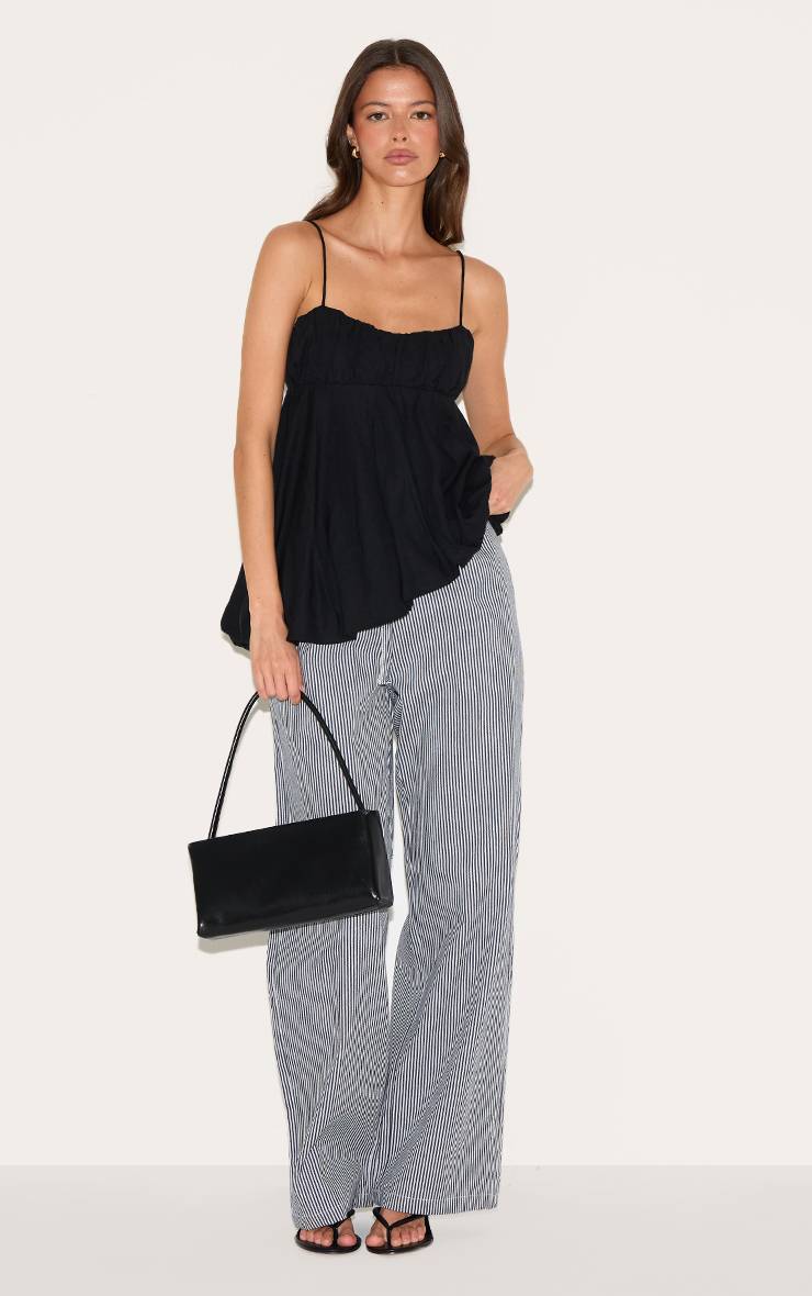 Noir Caraco Asymétrique En Mélange De Lin Avec Détails Bouffants