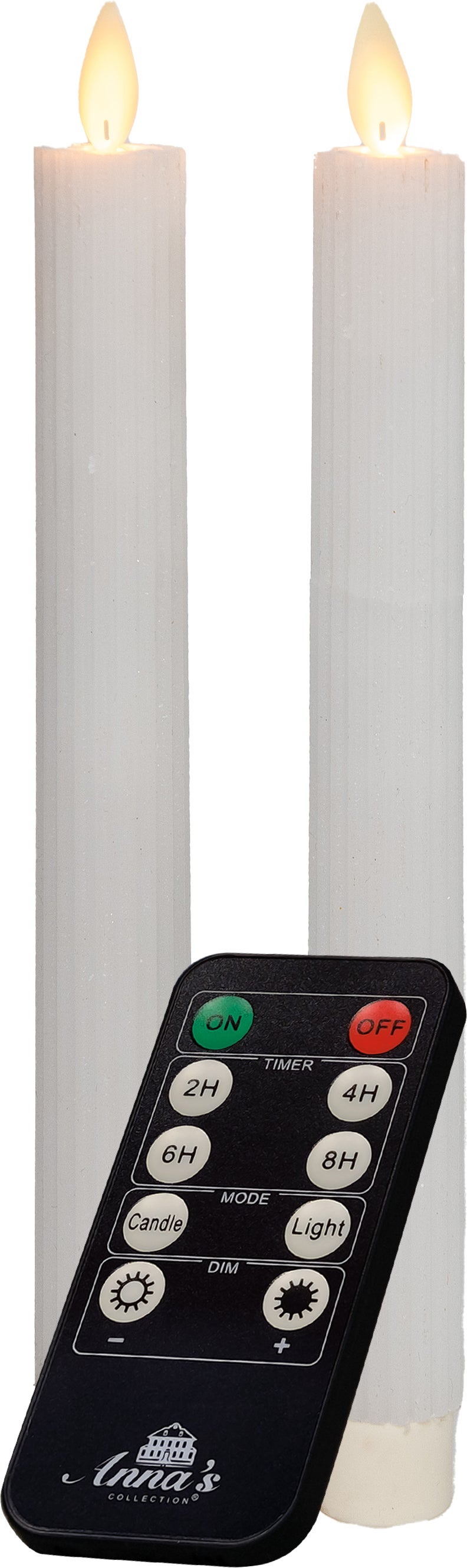 Anna's Collection LED dinerkaars Rib bewegende vlam met timer wit D 2,2 H 23 cm 2 stuks
