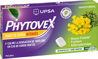 UPSA Phytovex Maux De Gorge Intenses Sans Sucres 20 Pastilles À Sucer