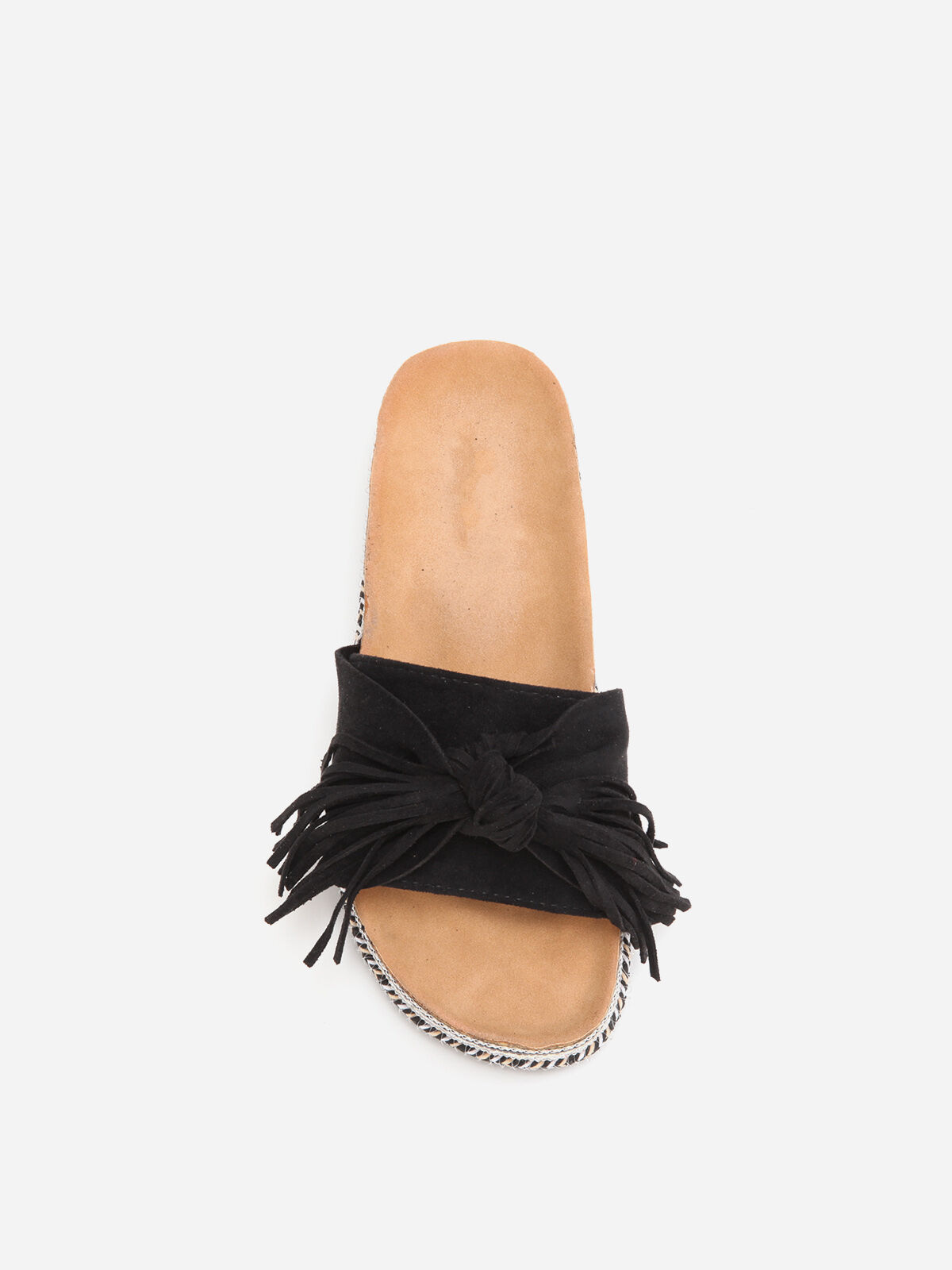 Mules à motif ethnique avec noeud et pompon- Noir