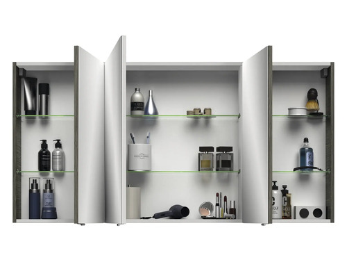 Jungborn spiegelkast VENTITRE 140 x 17 x 70,3 cm grafiet structuur horizontaal 3-deurs J850.191450