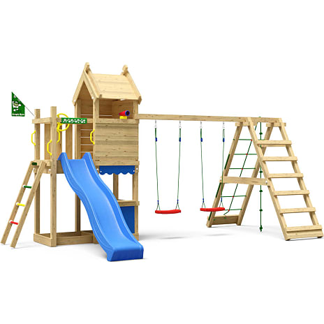 Jungle Gym Resort legetårn komplet inkl. klatremodul og blå rutsjebane