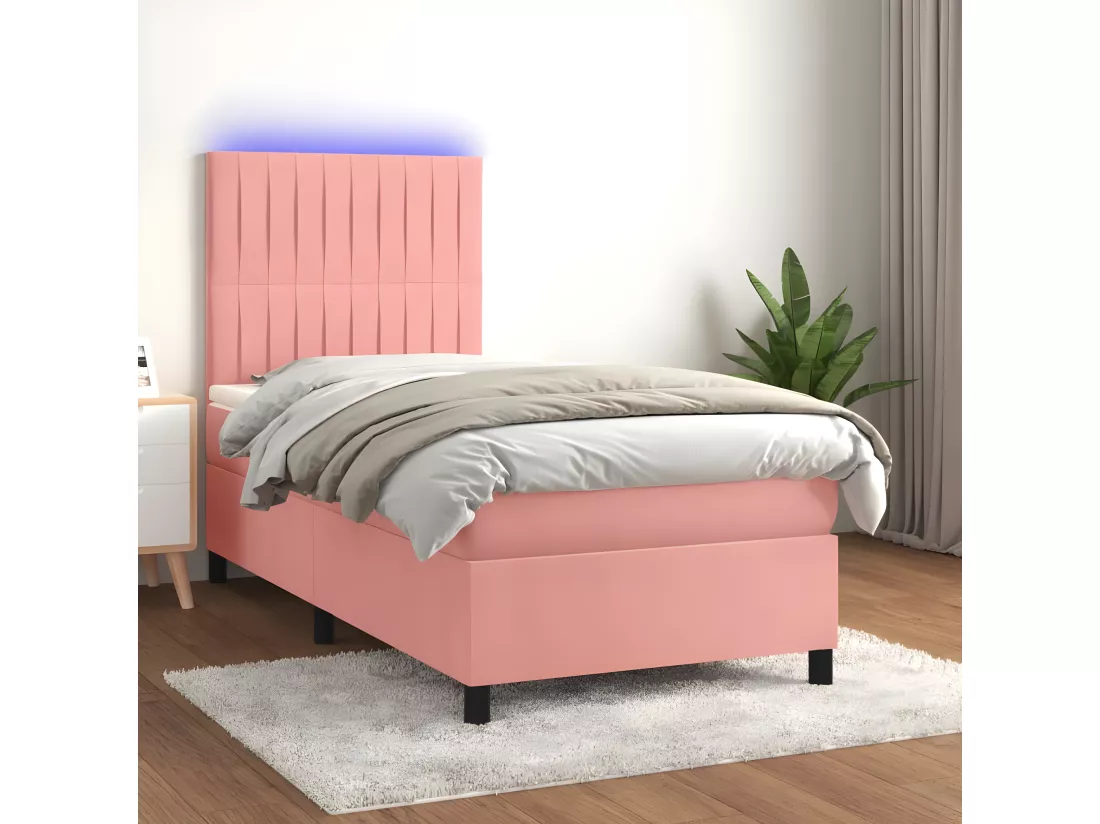Sommier tapissier avec matelas et LED Rose 90x190 cm Velours