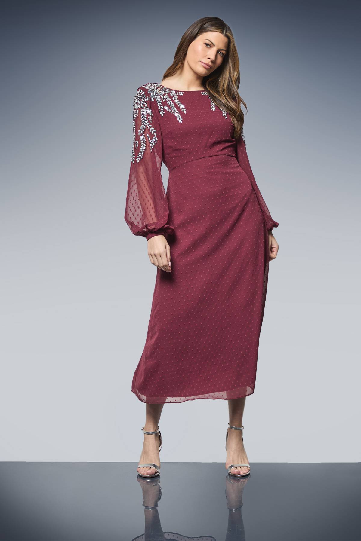 Wallis Robe Midi Drapée Ornée pour Occasions Spéciales