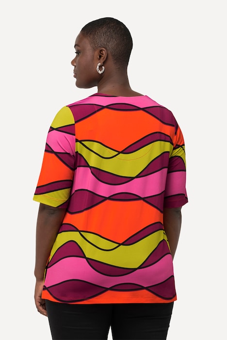 Slinkyshirt, Wellendesign, V-Ausschnitt, Halbarm