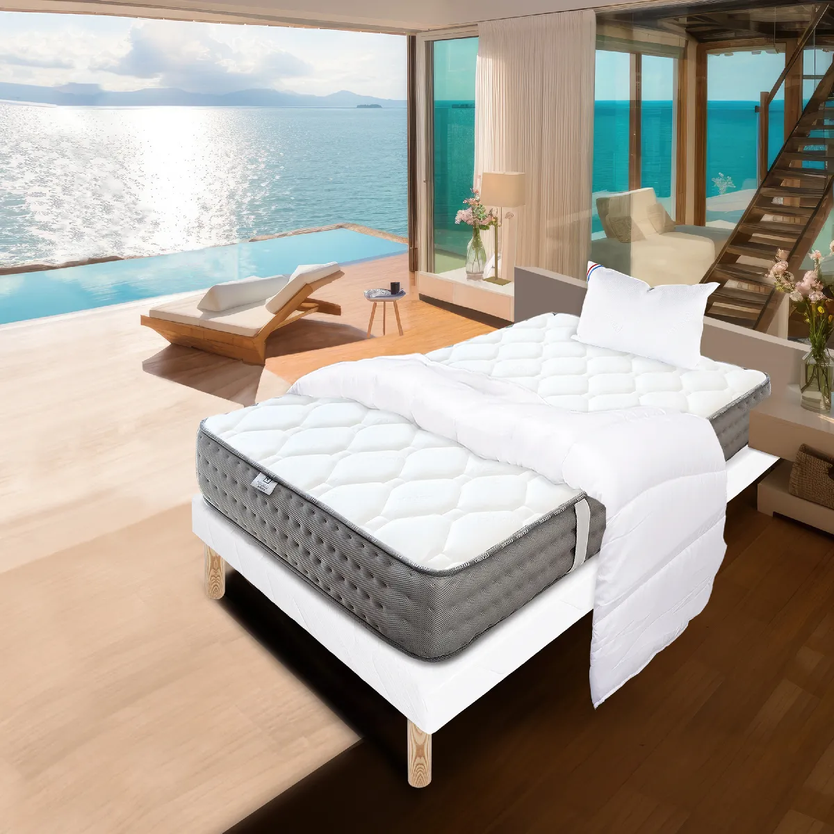 LUXURY LITERIE Ensemble Zen 90x190 cm + Sommier Blanc
