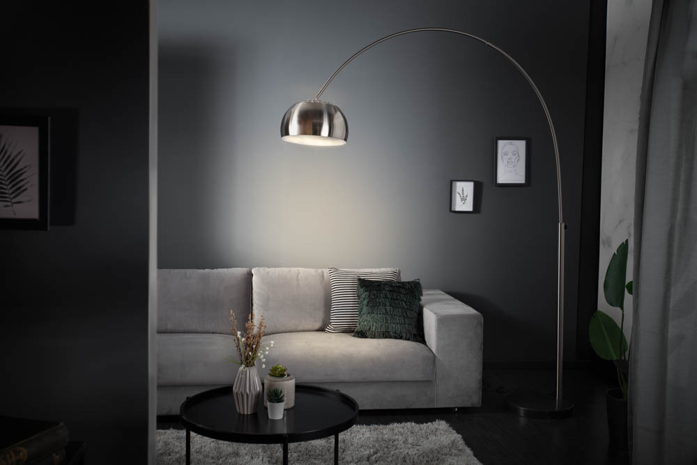 Ausziehbare Bogenlampe LOUNGE DEAL 170-210cm chrom gebürstet Marmorfuß Stehlampe