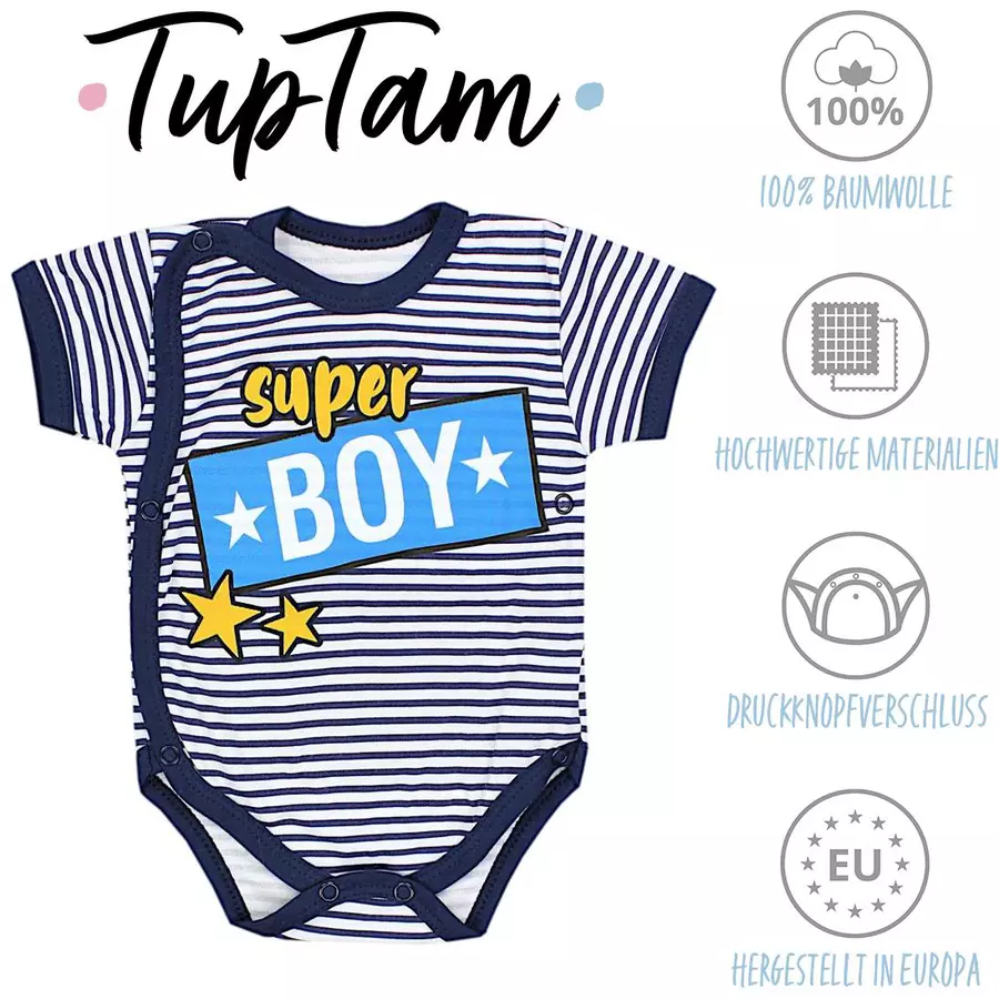 TupTam Baby Jungen Kurzarm Wickelbody 5er Set weißgrau