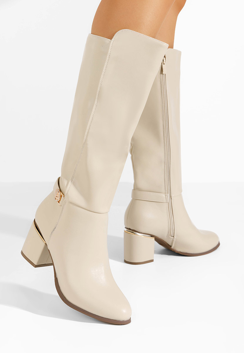Bottes élégantes femme à talon beige Mirra