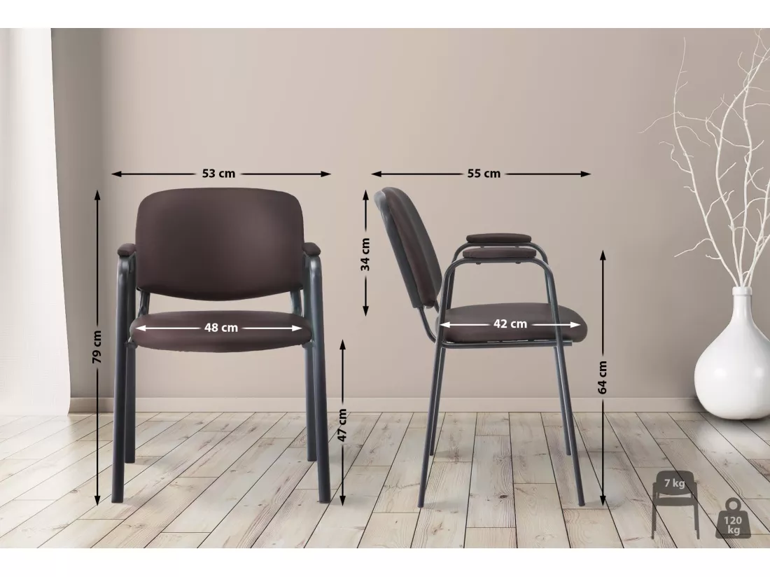 Chaise de conférence - Similicuir & Métal noir mat - Marron - Ken Pro