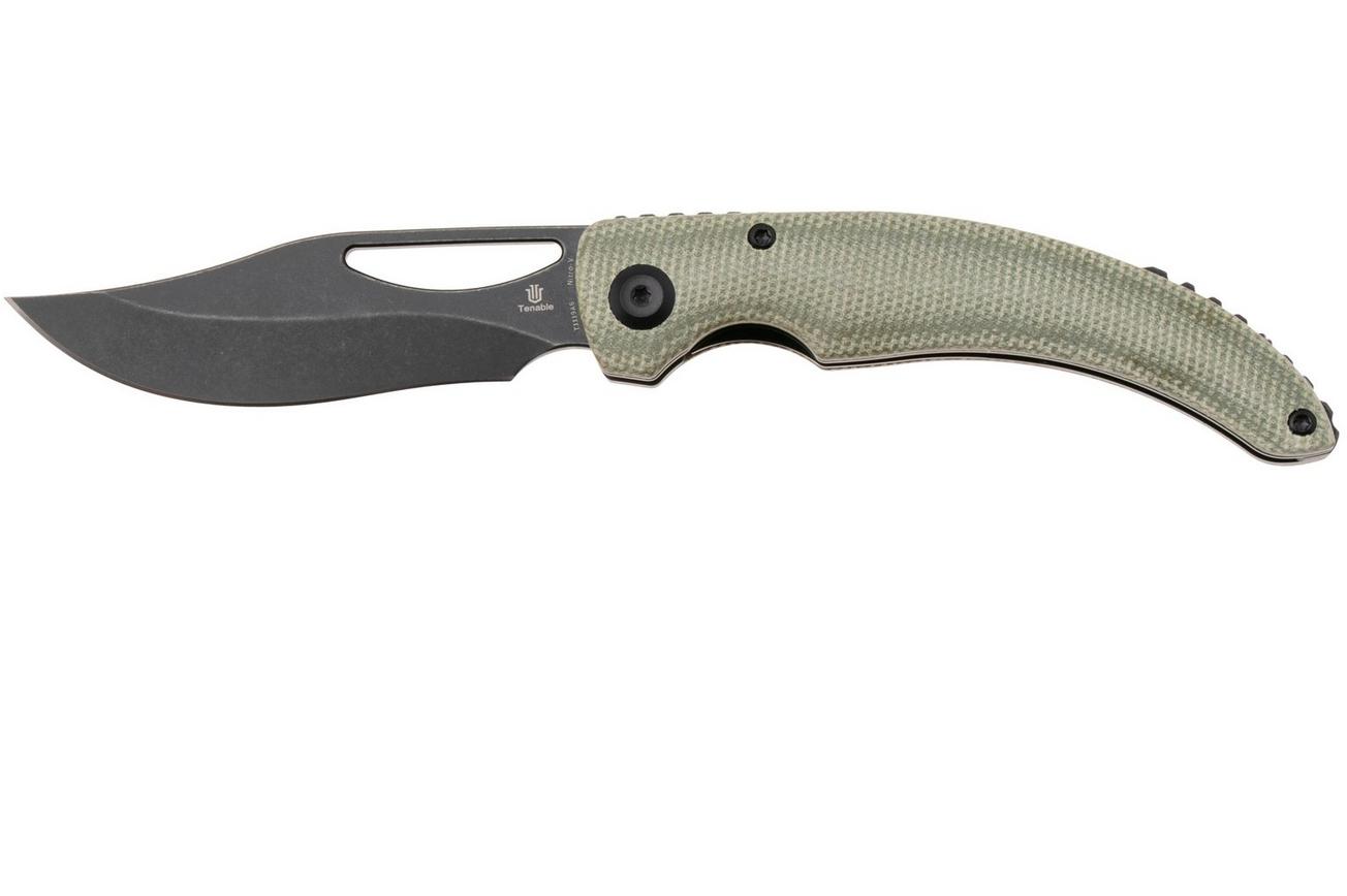 Tenable Knives Gideon T1119A6 Blackwashed Nitro-V, Green Micarta, zakmes, Dead Sober design