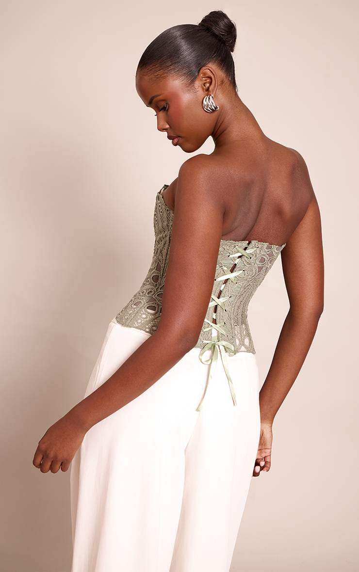 Vert Sauge Corset En Dentelle Florale Transparente Texturée