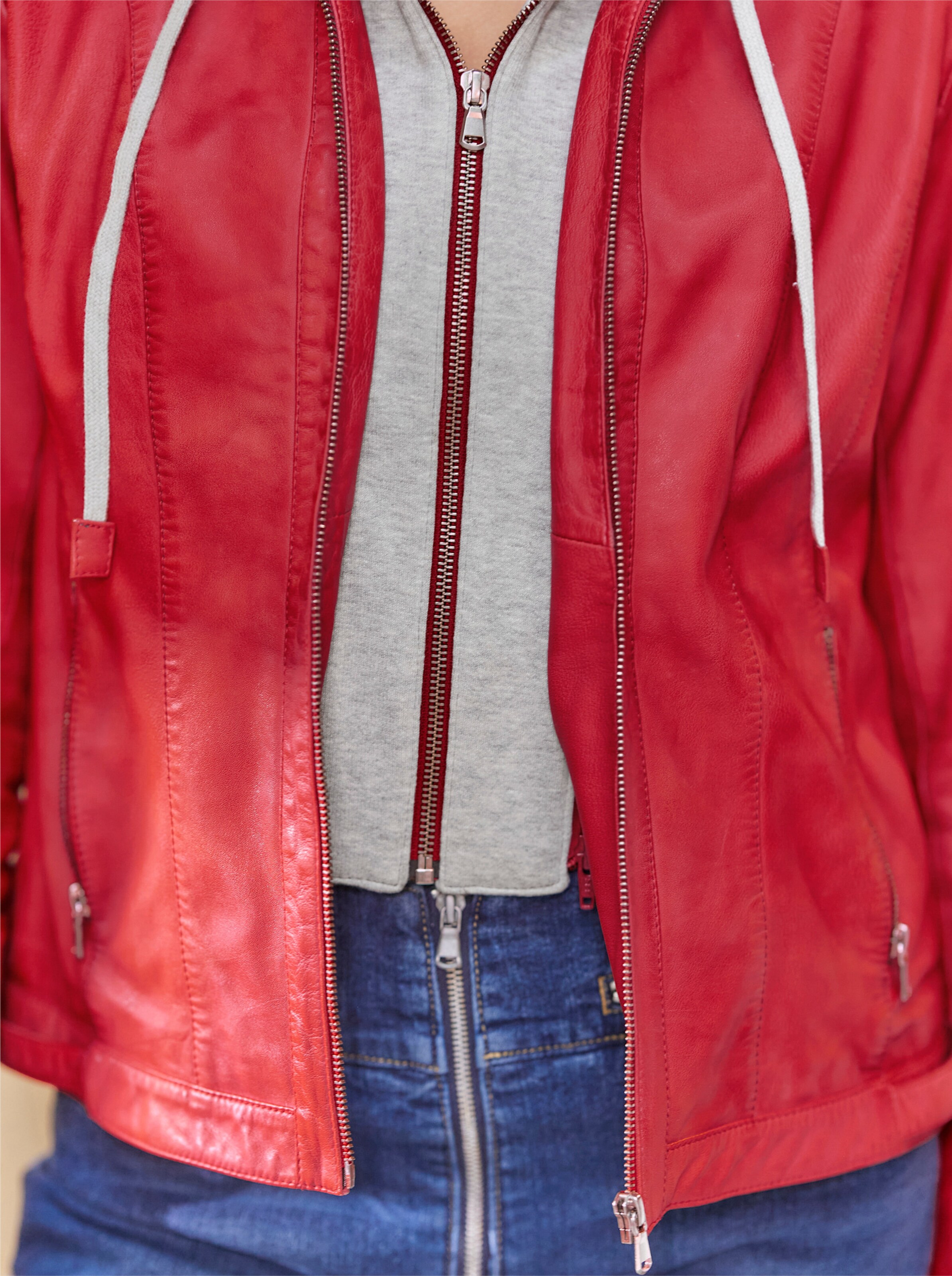 heine Leder-Jacke in hummer
