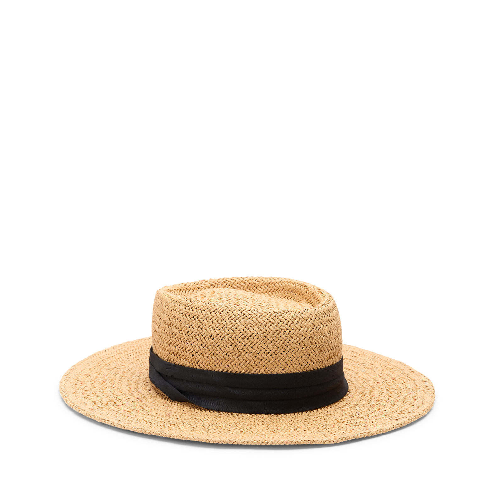 Beige raffia hoed met zwarte band