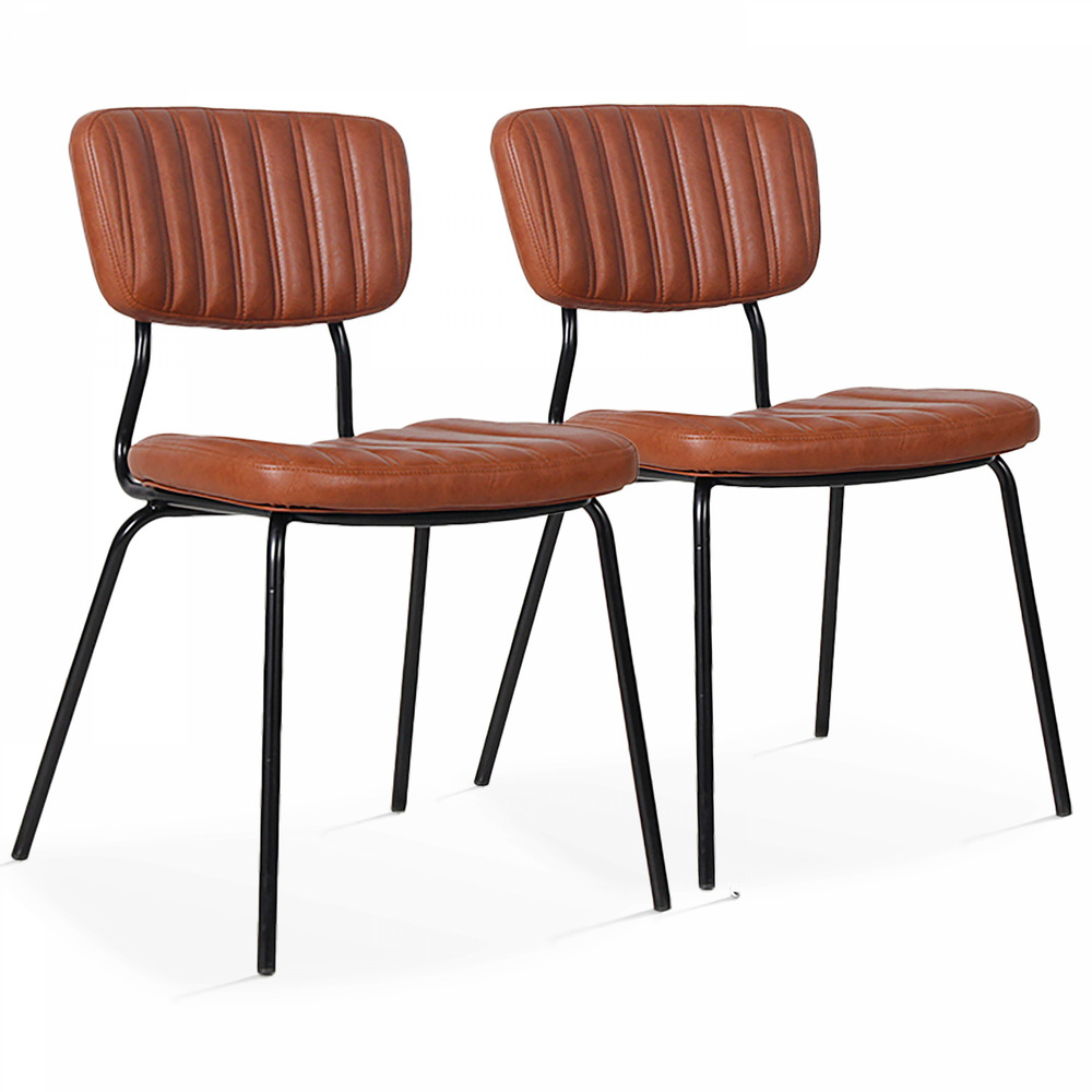 Lot de 2 chaises en textile enduit marron foncé