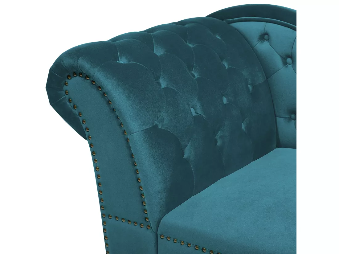 Chaise longue Chesterfield en velours vert canard côté droite NIMES